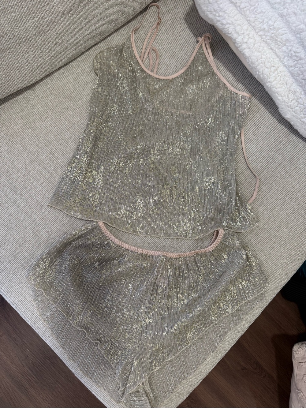 Victoria's Secret Gold Metallic Tank & Shorts Set